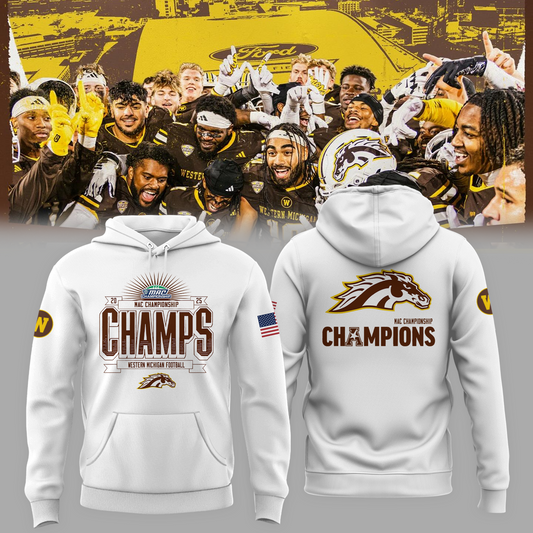 We Are 2025 MAC Champs - Western Michigan Football White Hoodie - Unisex - 100% Cotton