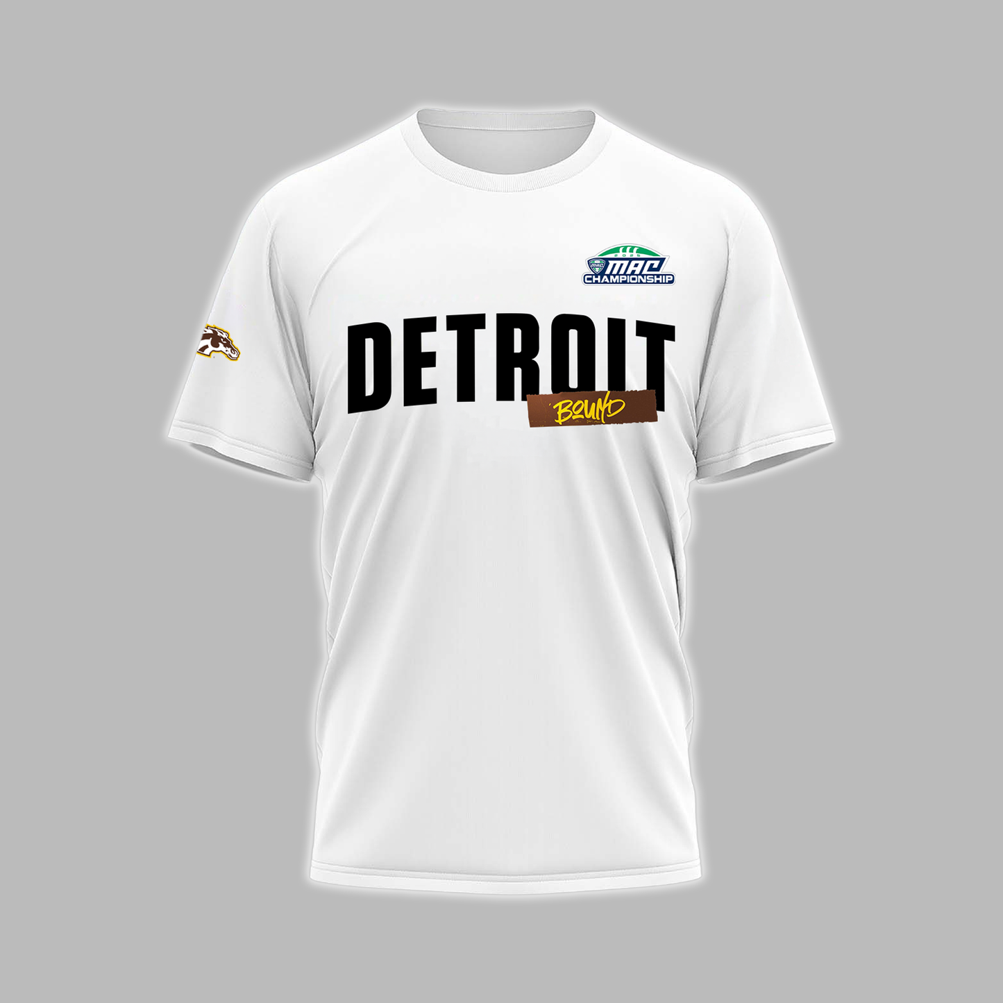 We Are 2025 MAC Champs - THE BRONCOS ARE DETROIT BOUND! - Western Michigan Football White T-Shirt - Unisex - 100% Cotton
