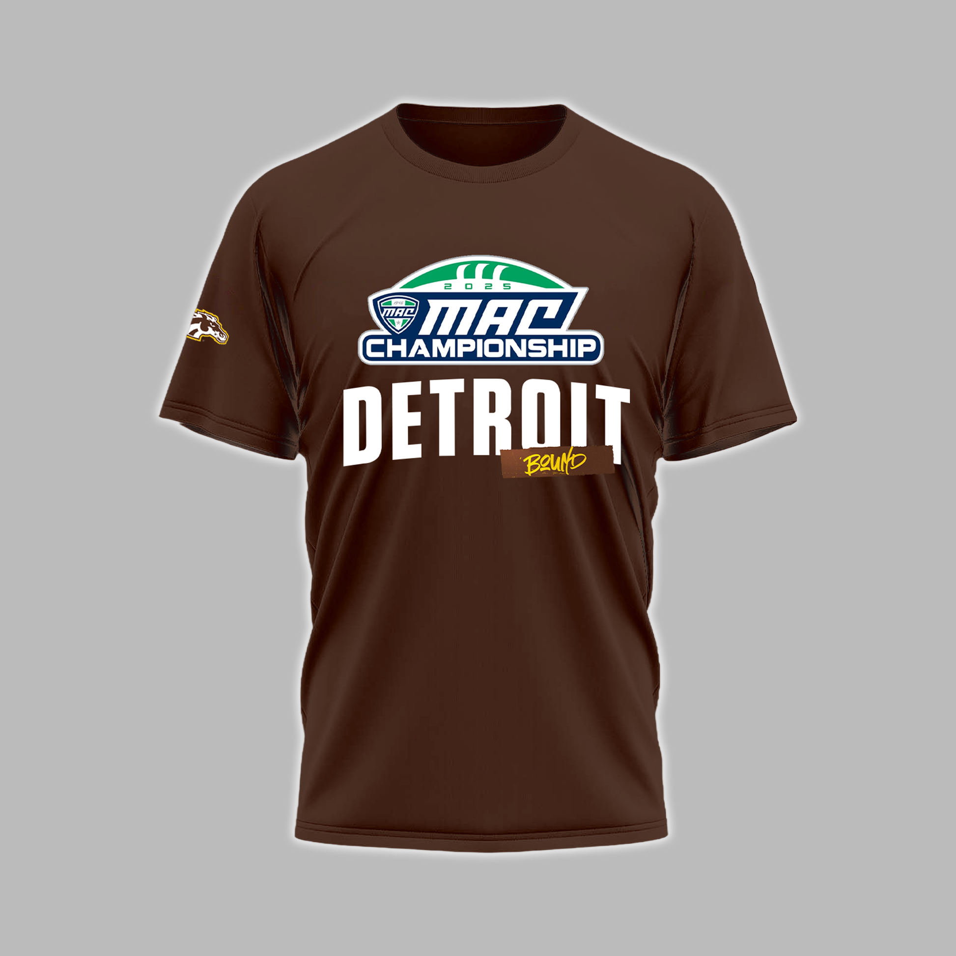 We Are 2025 MAC Champs - THE BRONCOS ARE DETROIT BOUND! Western Michigan Football Brown T-Shirt - Unisex - 100% Cotton
