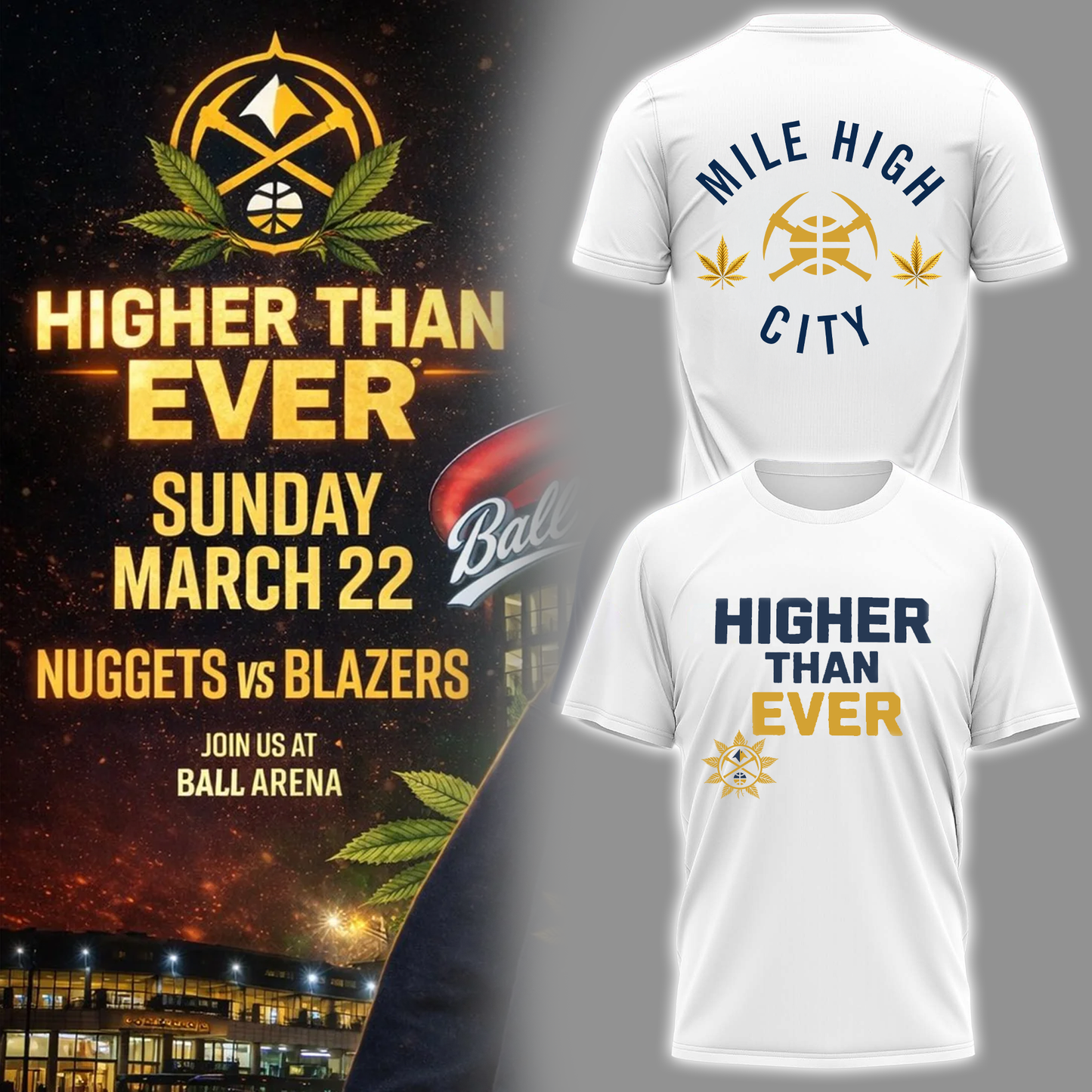 Denver Nuggets Merch - Denver Nuggets  Higher Than Ever Tshirt