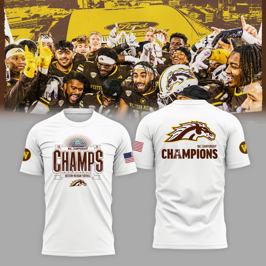 We Are 2025 MAC Champs - Western Michigan Football White T-Shirt - Unisex - 100% Cotton