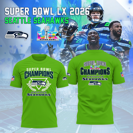 Seattle Seahawks - Champions Super Bowl LX Green T-Shirt