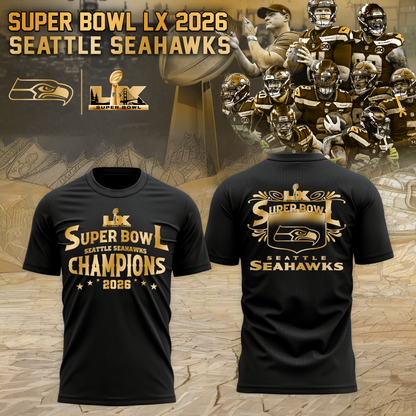 Seattle Seahawks 2026 Super Bowl LX Tshirt Golden Black