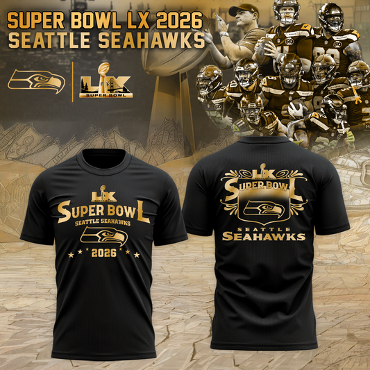 Seattle Seahawks 2026 Super Bowl LX Champions Tshirt Golden Black