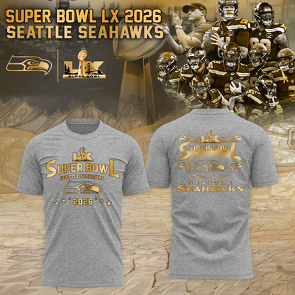 Seattle Seahawks 2026 Super Bowl LX Champions Tshirt Golden Gray