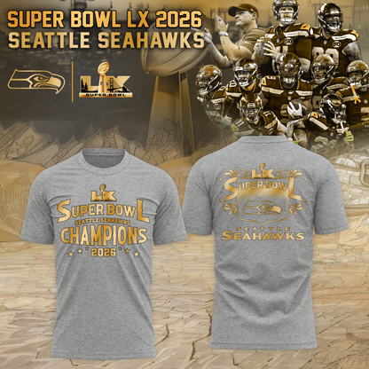 Seattle Seahawks 2026 Super Bowl LX Tshirt Golden Gray