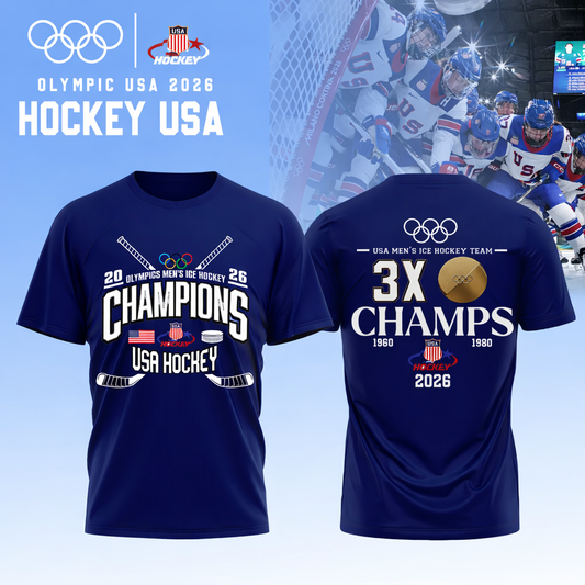 Team USA 2026 Olympic Men’s Ice Hockey Champions T-Shirt Limited Edition Blue