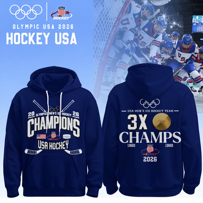 Team USA 2026 Olympic Men’s Ice Hockey Champions Hoodie Limited Edition Blue
