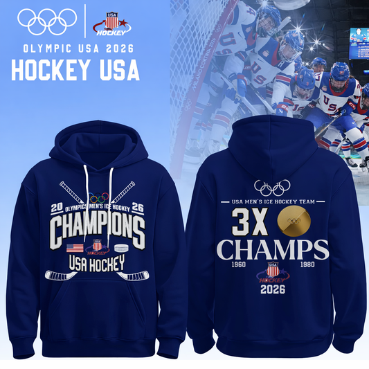 Team USA 2026 Olympic Men’s Ice Hockey Champions Hoodie Limited Edition Blue