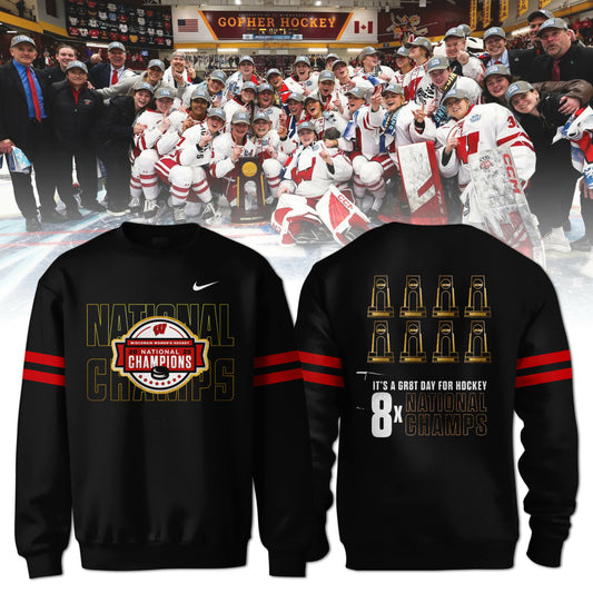 Wisconsin Badgers 2025  Women's Hockey Tournament Champions Sweatshirt 2-Side Black