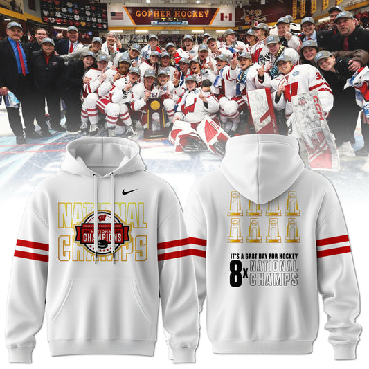 Wisconsin Badgers 2025  Women's Hockey Tournament Champions Hoodie 2-Side White