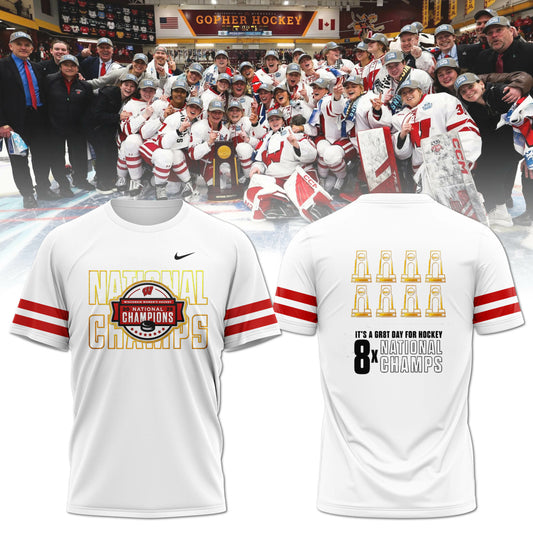 Wisconsin Badgers 2025  Women's Hockey Tournament Champions T-Shirt 2-Side White