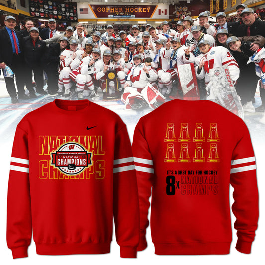 Wisconsin Badgers 2025  Women's Hockey Tournament Champions Sweatshirt 2-Side Red