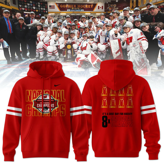 Wisconsin Badgers 2025  Women's Hockey Tournament Champions Hoodie 2-Side Red