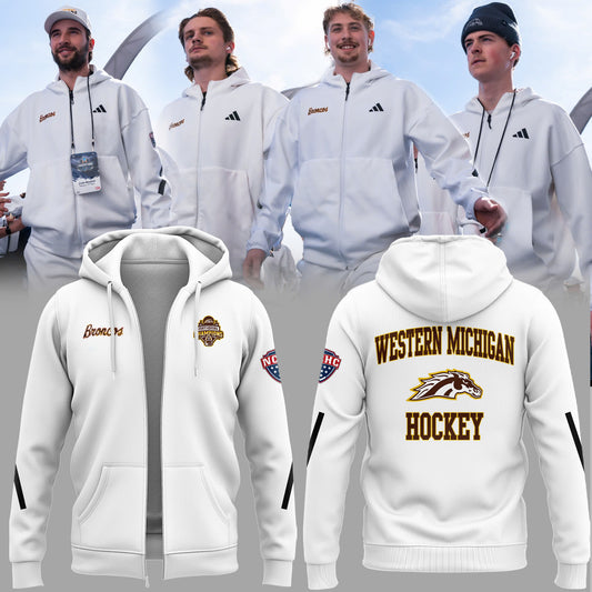 Western Michigan University Broncos Special New National Mens Hockey Champions White Zip Hoodie