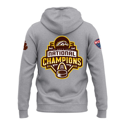 Western Michigan University Broncos Special New National Mens Hockey Champions Grey Zip Hoodie
