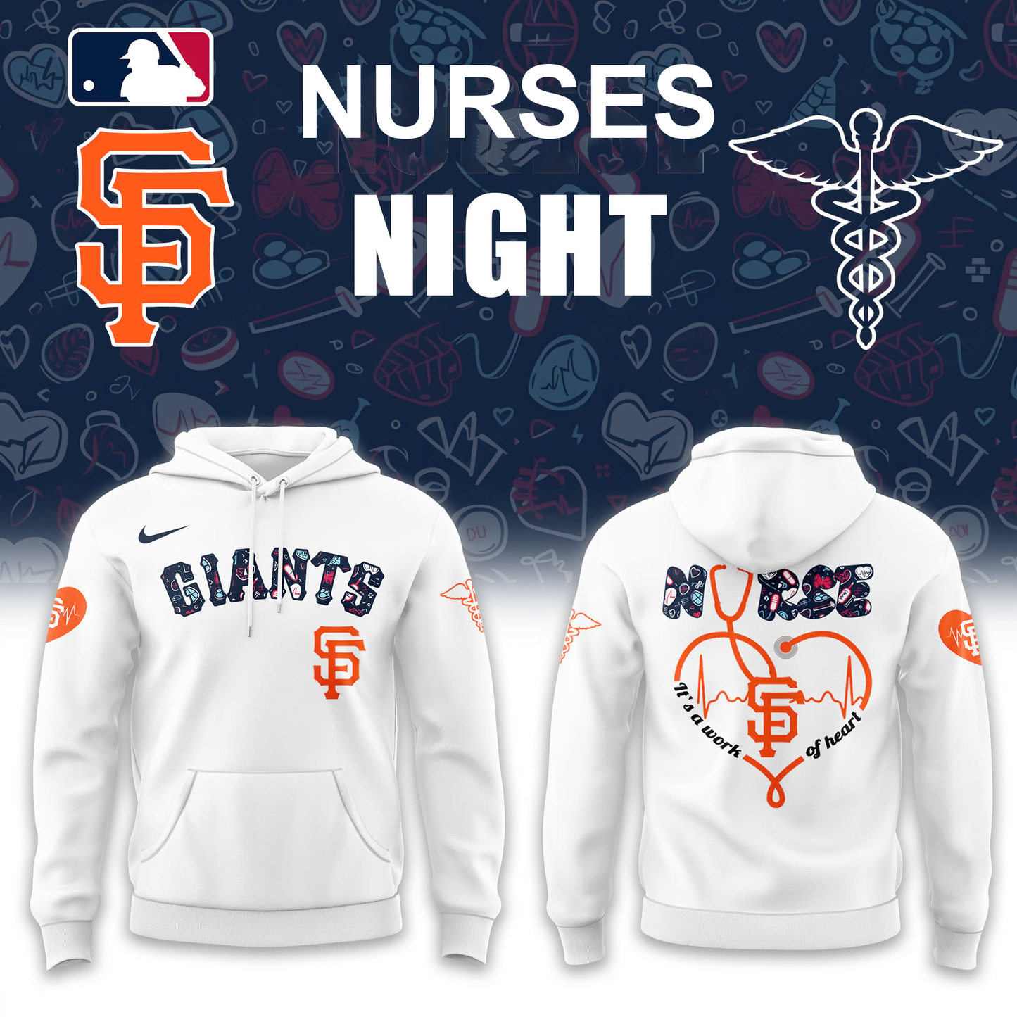 San Francisco Giants Baseball White Hoodie For Nurses Night 2025 Season
