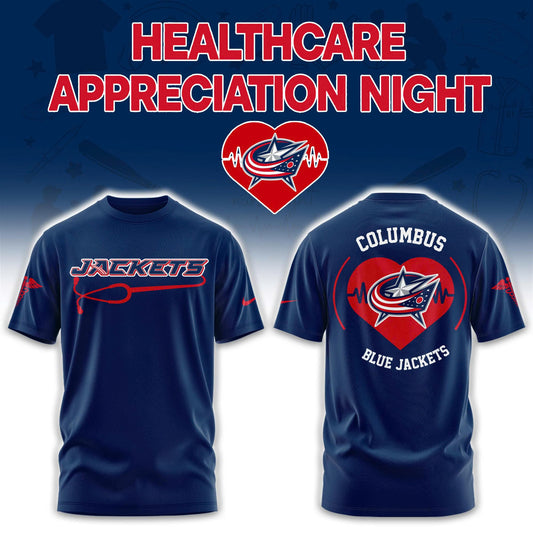 2026 Columbus Blue Jackets Healthcare Appreciation Night Limited Edition T-Shirt, Jogger And Cap Outfit Navy Blue