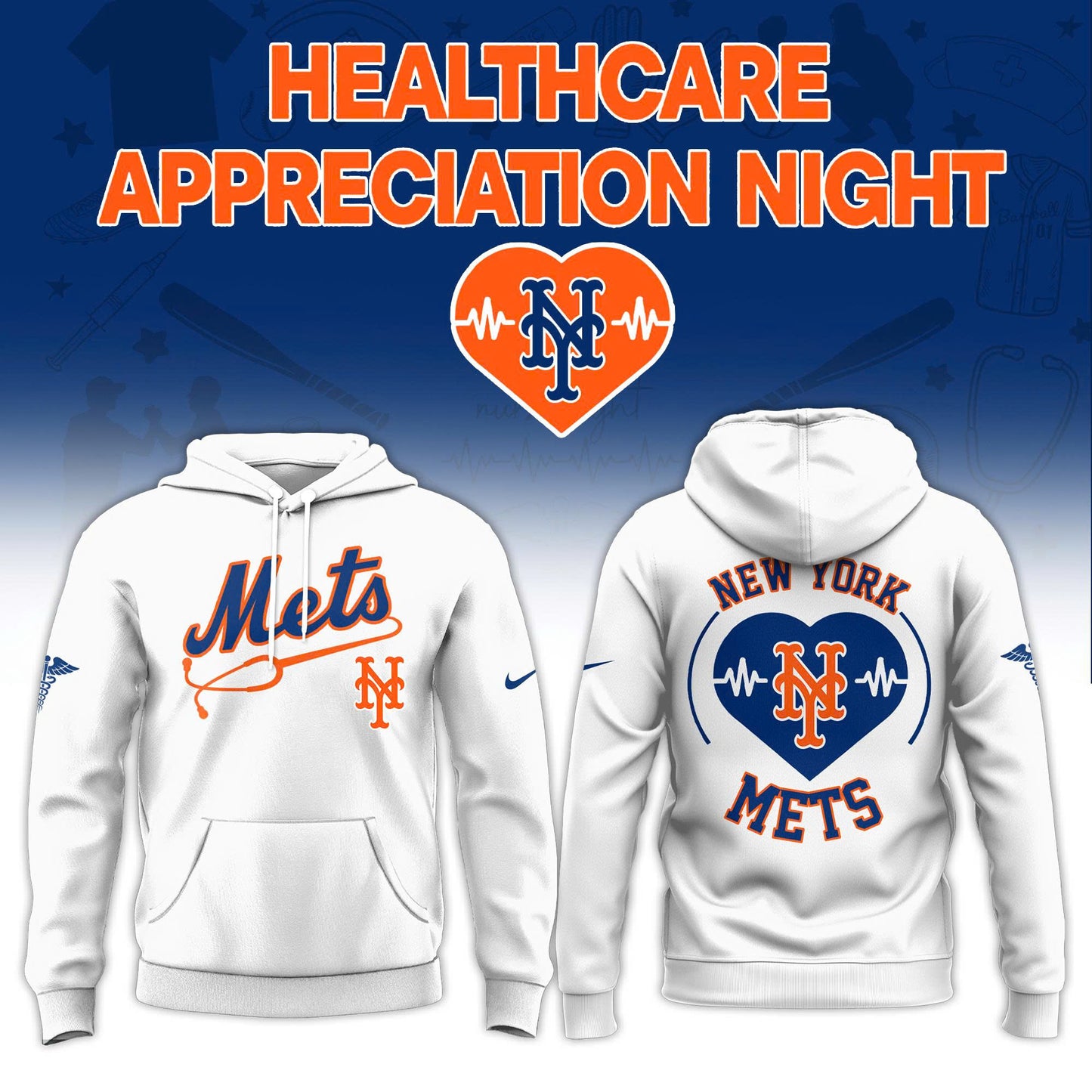 2026 New York Mets Healthcare Appreciation Night Limited Edition HoodieJogger And Cap Outfit White