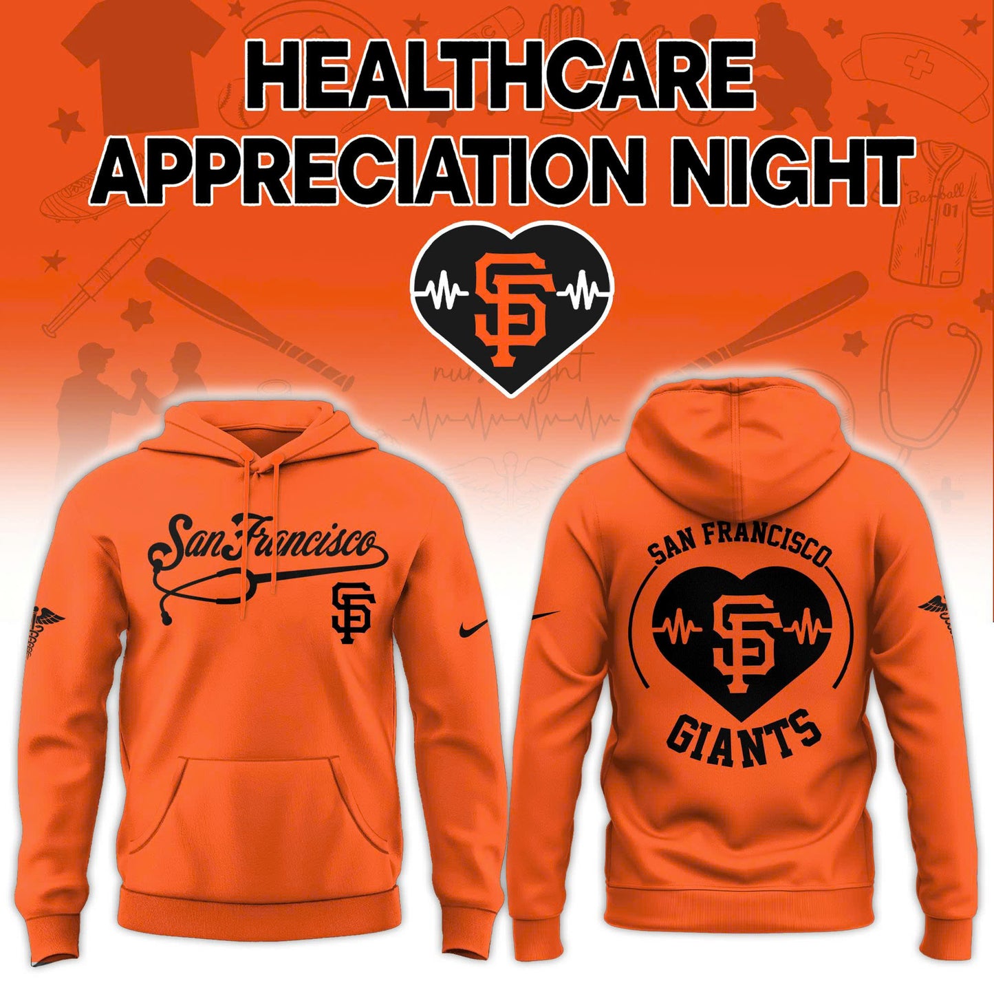 2026 San Francisco Giants Healthcare Appreciation Night Limited Edition Hoodie Jogger And Cap Outfit Orange