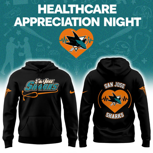 2026 San Jose Sharks Healthcare Appreciation Night Limited Edition Hoodie, Jogger And Cap Outfit Black