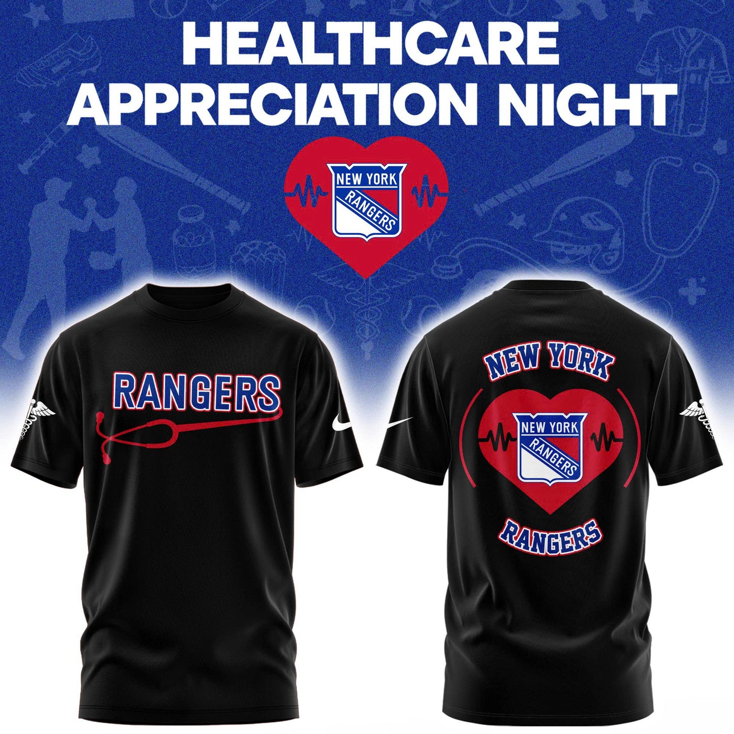 2026 New York Rangers Healthcare Appreciation Night Limited Edition T-Shirt, Jogger And Cap Outfit Black
