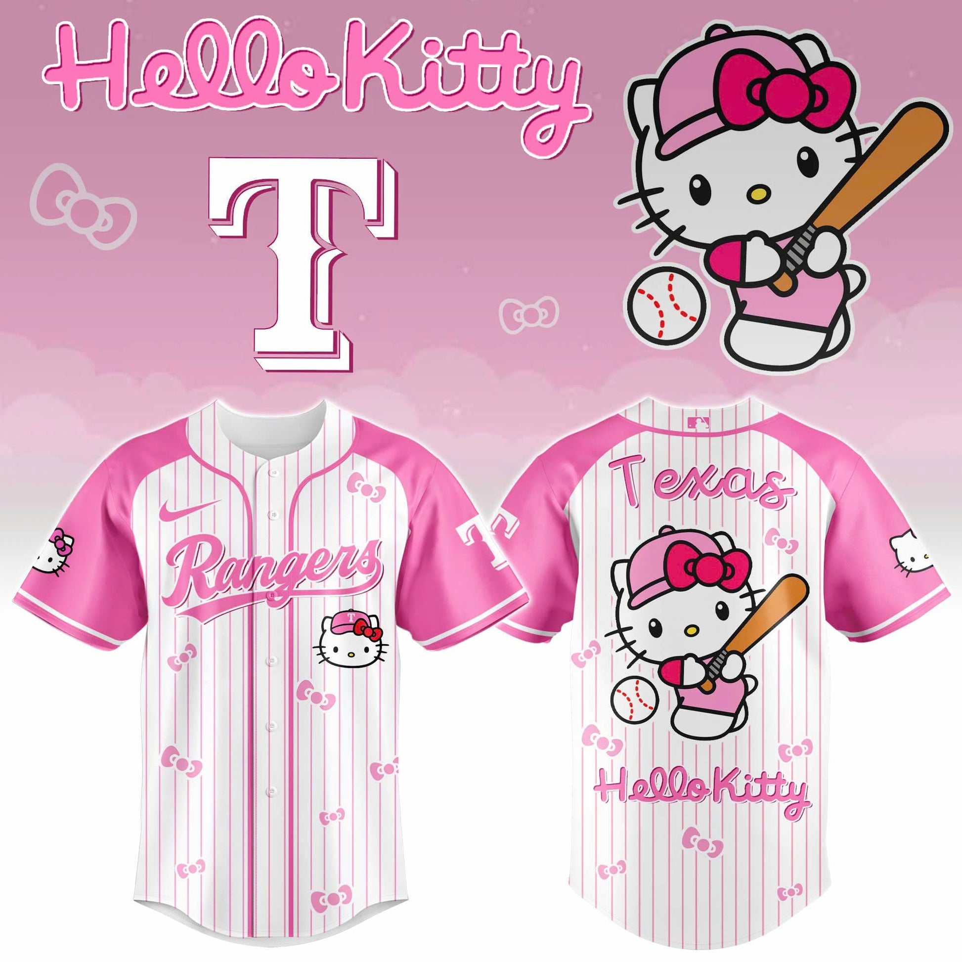 Texas Rangers Hello Kitty 2026 Jersey Baseball White Pink