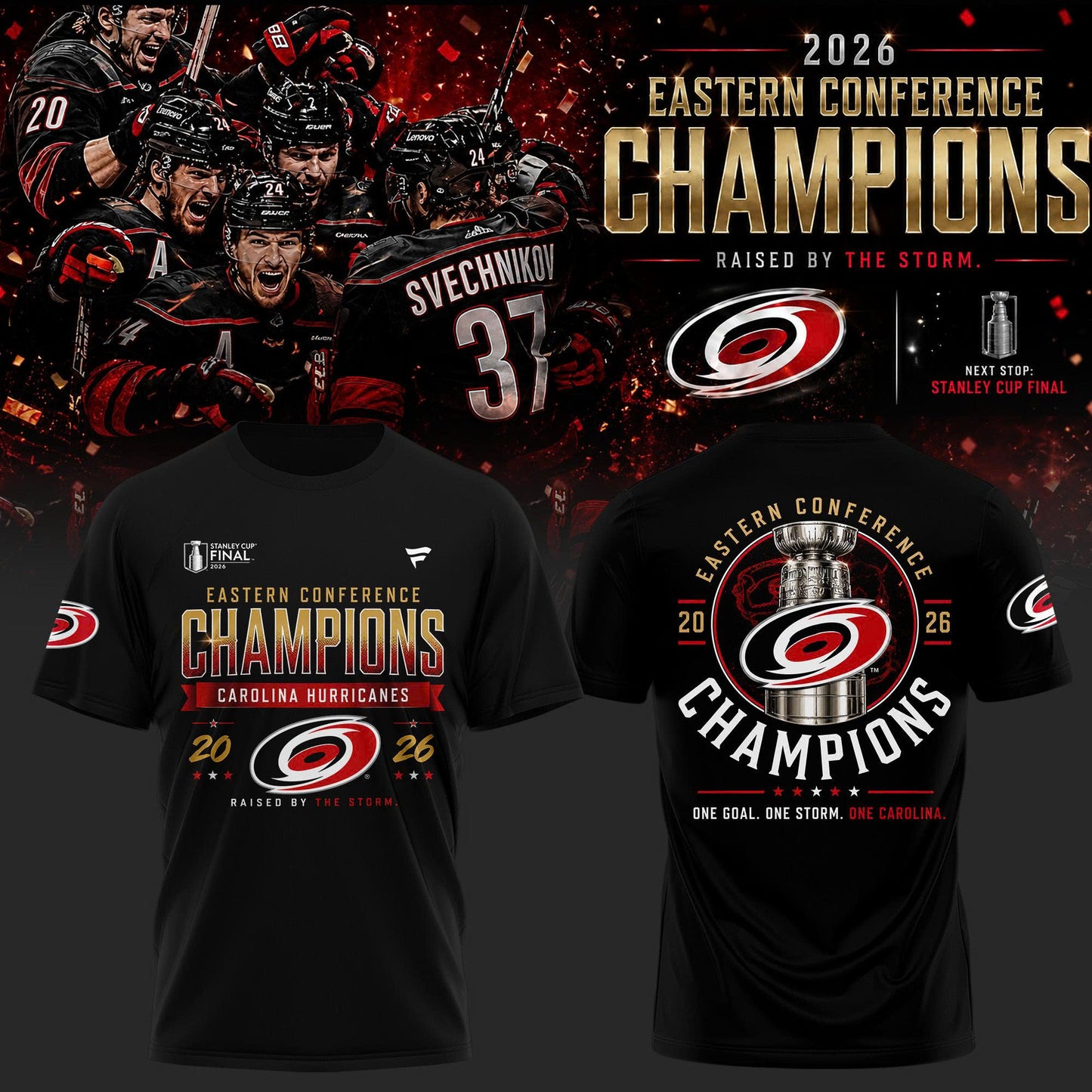 2026 Eastern Conference Champions Celebration T-Shirt - Carolina Hurricanes Fan Collection