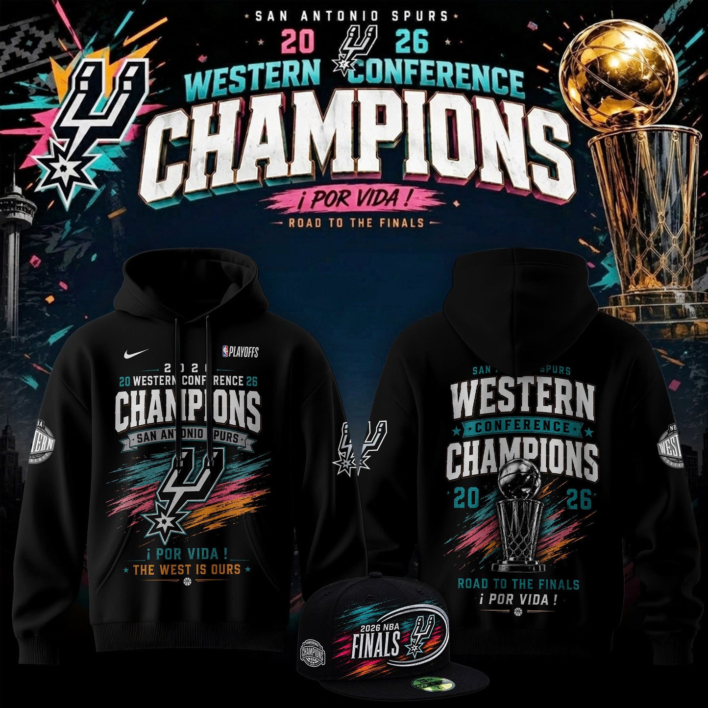 San Antonio Spurs - 2026 Western Conference Champions Hoodie | CL66